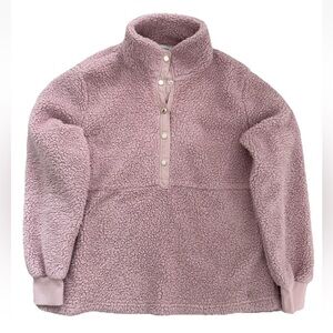 Calvin Klein Womens Sherpa Fleece Pullover Half Snap Up Mock Pink, Medium, GUC